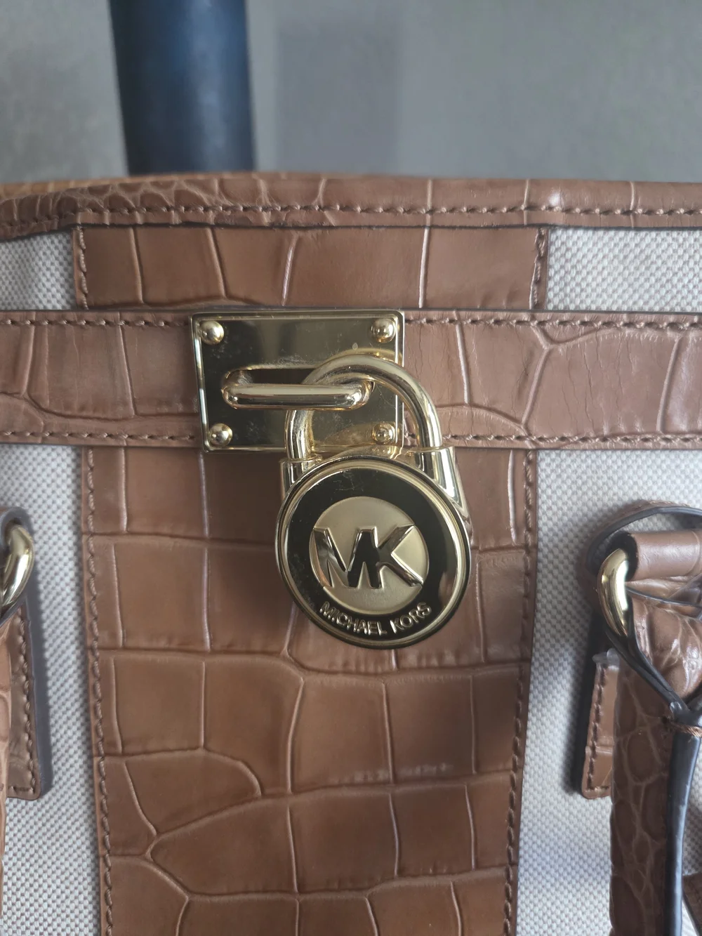 Michael Kors Tan Croc-Accent Canvas Tote Bag Perfect For A Laptop. - Picture 8 of 15